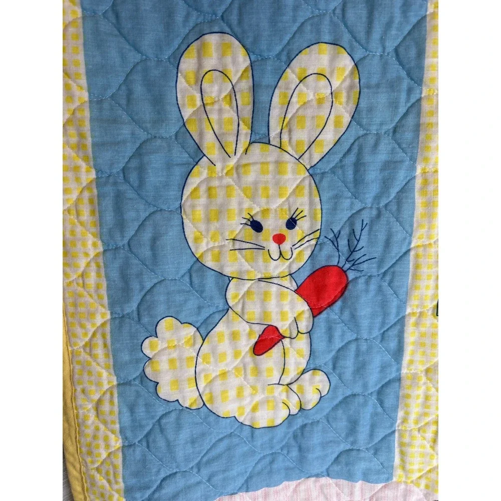 Baby Quilt Blanket That's Our Baby Teddy Bear‎ Bunny Ducks Train VINTAGE Yellow